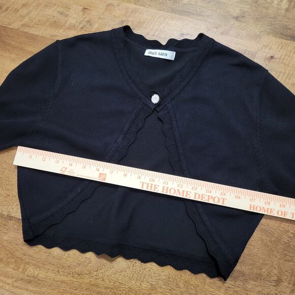 Grace Karin Knit Bolero Cardigan Womens Large Black Button Scalloped Shrug - Picture 8 of 9